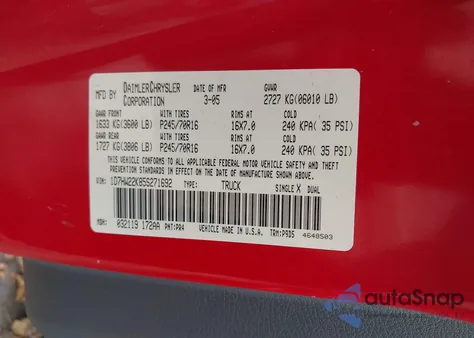 2005 Dodge Dakota St from USA, damaged, VIN 1D7HW22K85S271692